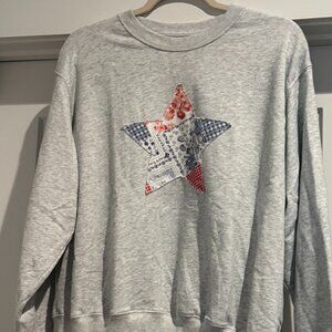 HOLLISTER Quiltd Easy Star Graphic Crew Grey Sweatshirt 4th July American Medium